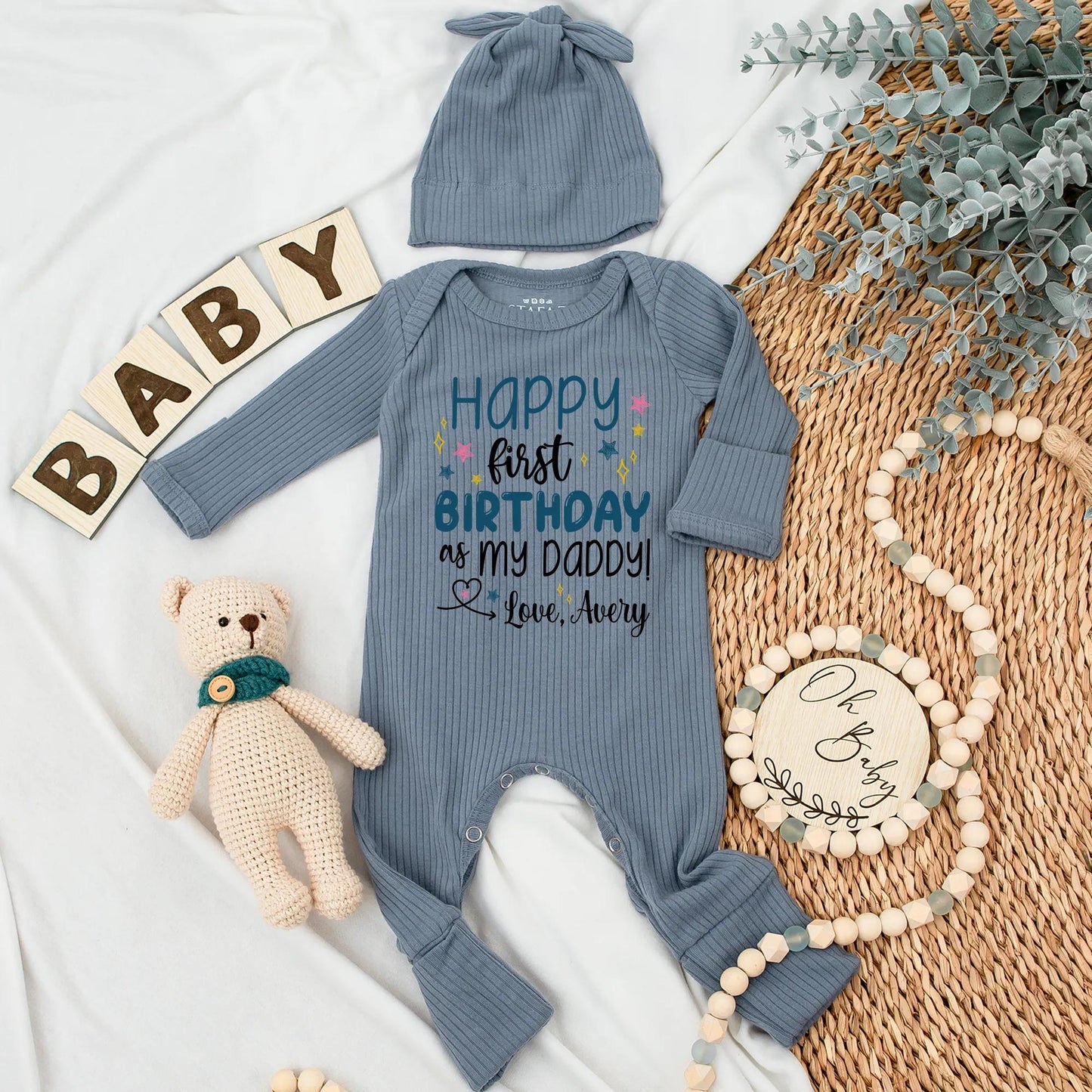 Happy First Birthday as My Daddy Bodysuit Baby Avery Stars Blue Black Pink Yellow Gift for New Dad First Time Daddy Outfit