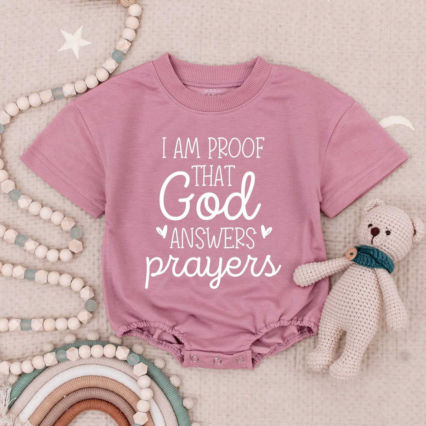 I Am Proof That God Answers Prayers Baby Romper Black Lettering Red Hearts Newborn Announcement Bodysuit Little Answered Prayer Pregnancy Reveal