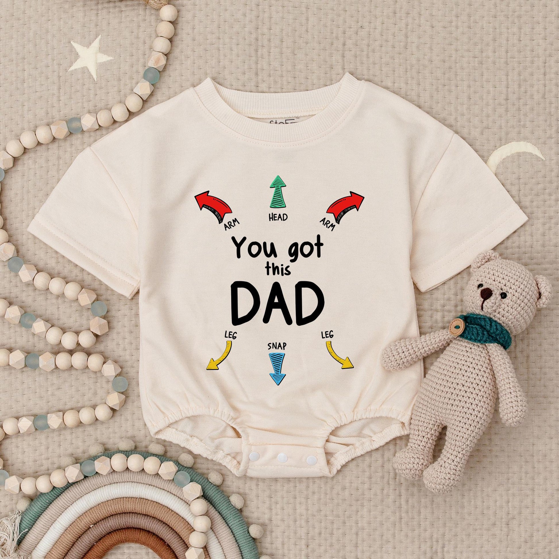 You Got This Dad Romper: Funny Baby Bodysuit with Dad Instructions, Cute First Father's Day Gift, Newborn Clothes for Daddy, Colorful Arrow Design 135