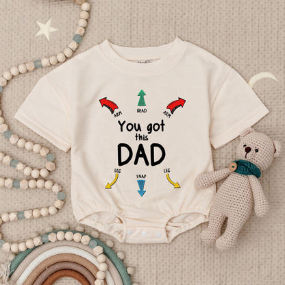 You Got This Dad Romper: Funny Baby Bodysuit with Dad Instructions, Cute First Father's Day Gift, Newborn Clothes for Daddy, Colorful Arrow Design 135