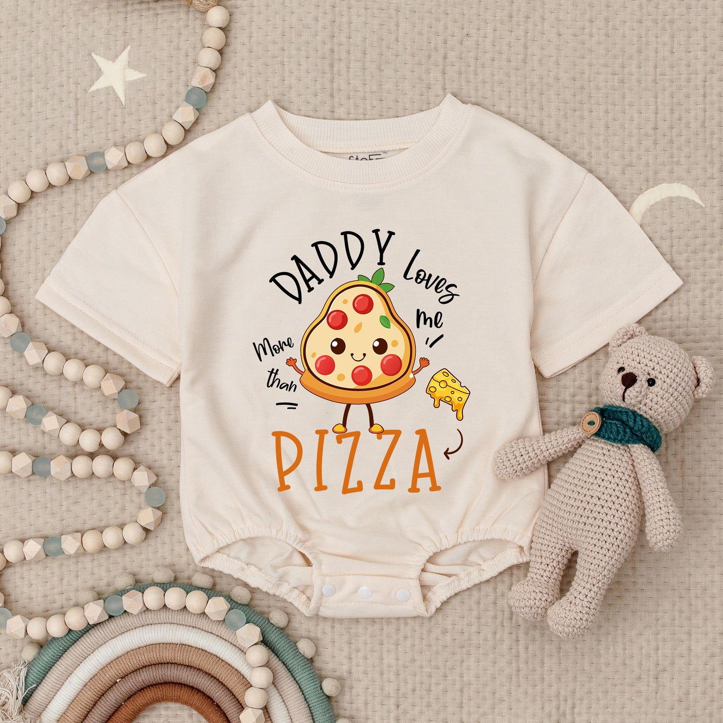 Daddy Loves Me More Than Pizza Romper Funny Baby Bodysuit Father's Day Outfit Cute Pizza Slice Design Infant Onesie Gift Newborn Clothes 130