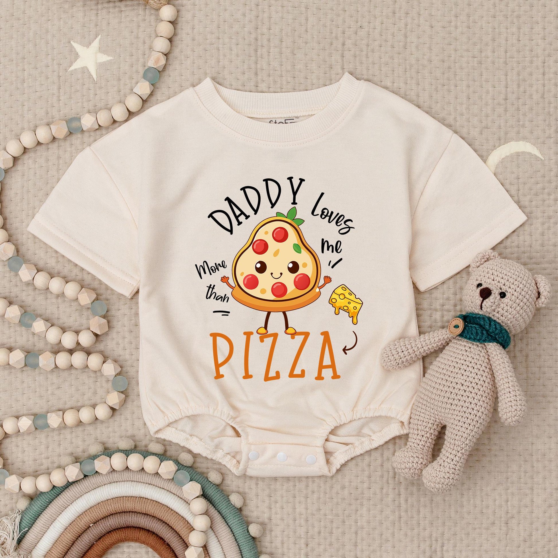 Daddy Loves Me More Than Pizza Romper Funny Baby Bodysuit Father's Day Outfit Cute Pizza Slice Design Infant Onesie Gift Newborn Clothes 130