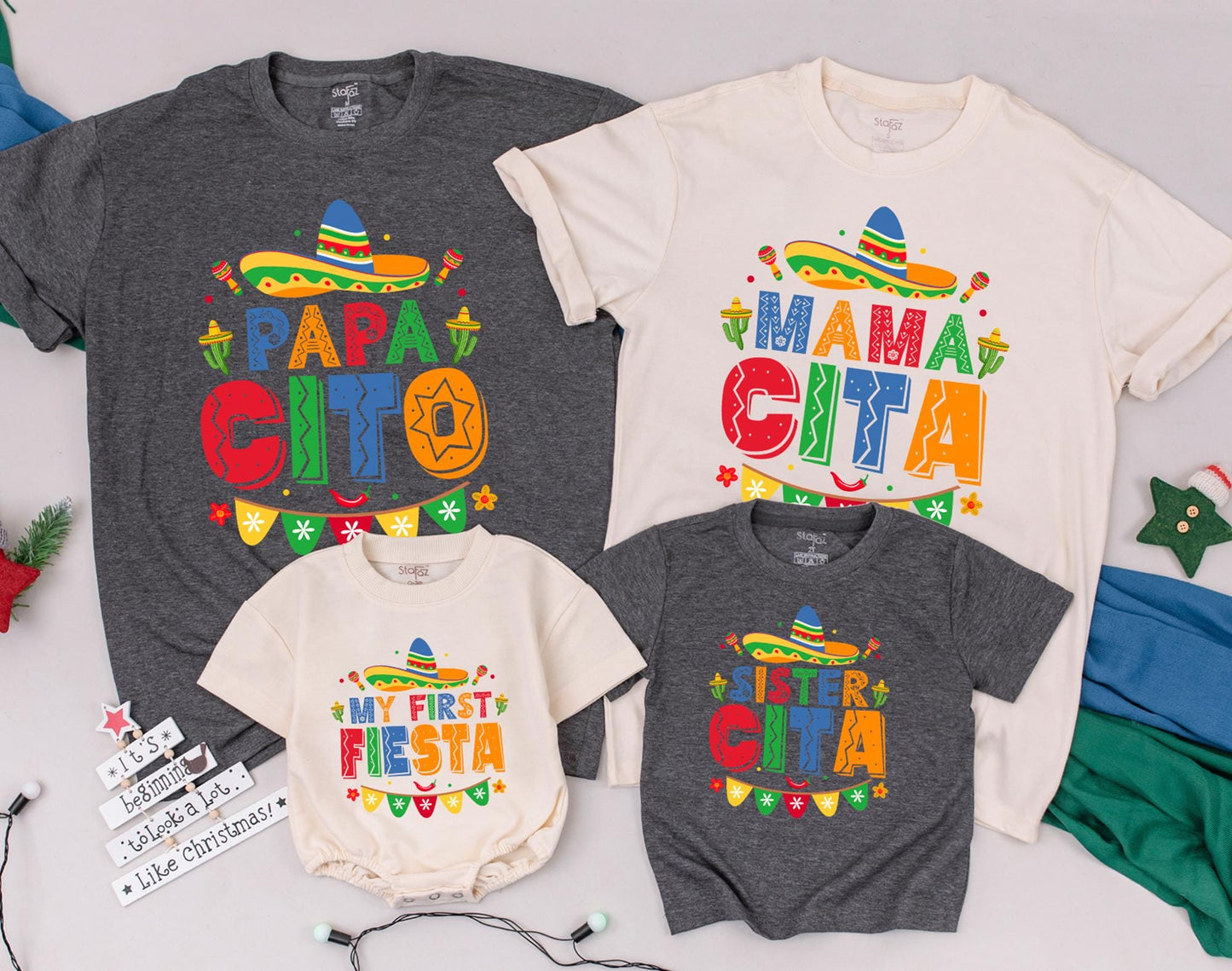 Personalized My First Fiesta Birthday Shirt for Baby Boy Girl, Matching Family Mexican Party Outfit Mama Cita Papacito Taco Celebration