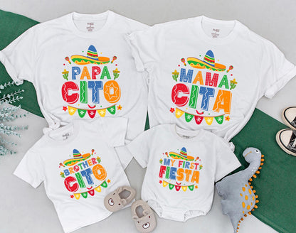 Personalized My First Fiesta Birthday Shirt for Baby Boy Girl, Matching Family Mexican Party Outfit Mama Cita Papacito Taco Celebration