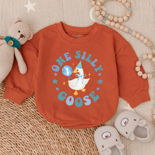 Silly Goose First Birthday Outfit Baby Boy Romper Cute Bubble Bodysuit for a 1st Birthday Celebration Soft Cotton Comfortable and Fun Gift Idea