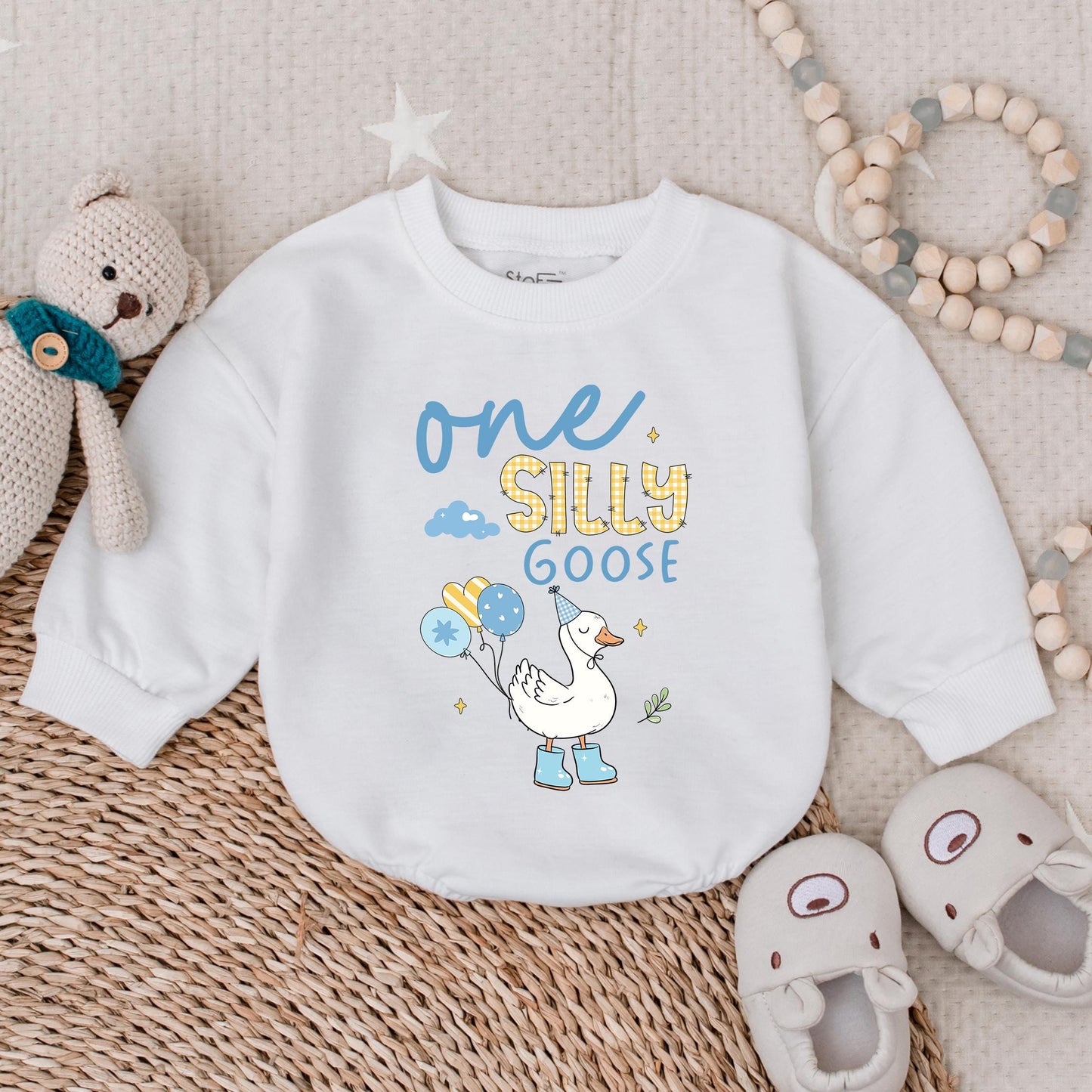 Personalized Silly Goose 1st Birthday Bubble Romper Boy Outfit Comfortable Baby Newborn Celebration Bodysuit Keepsake Gift Idea Cotton