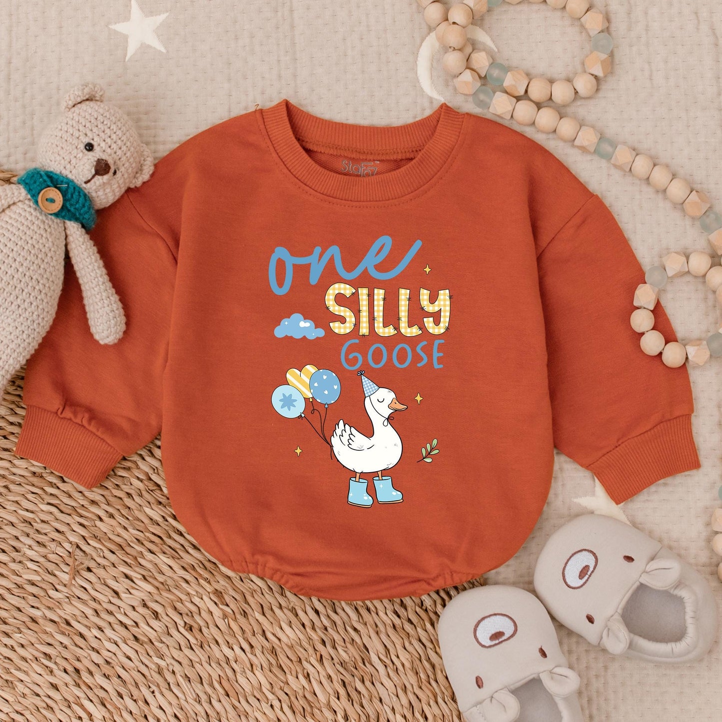Personalized Silly Goose 1st Birthday Bubble Romper Boy Outfit Comfortable Baby Newborn Celebration Bodysuit Keepsake Gift Idea Cotton