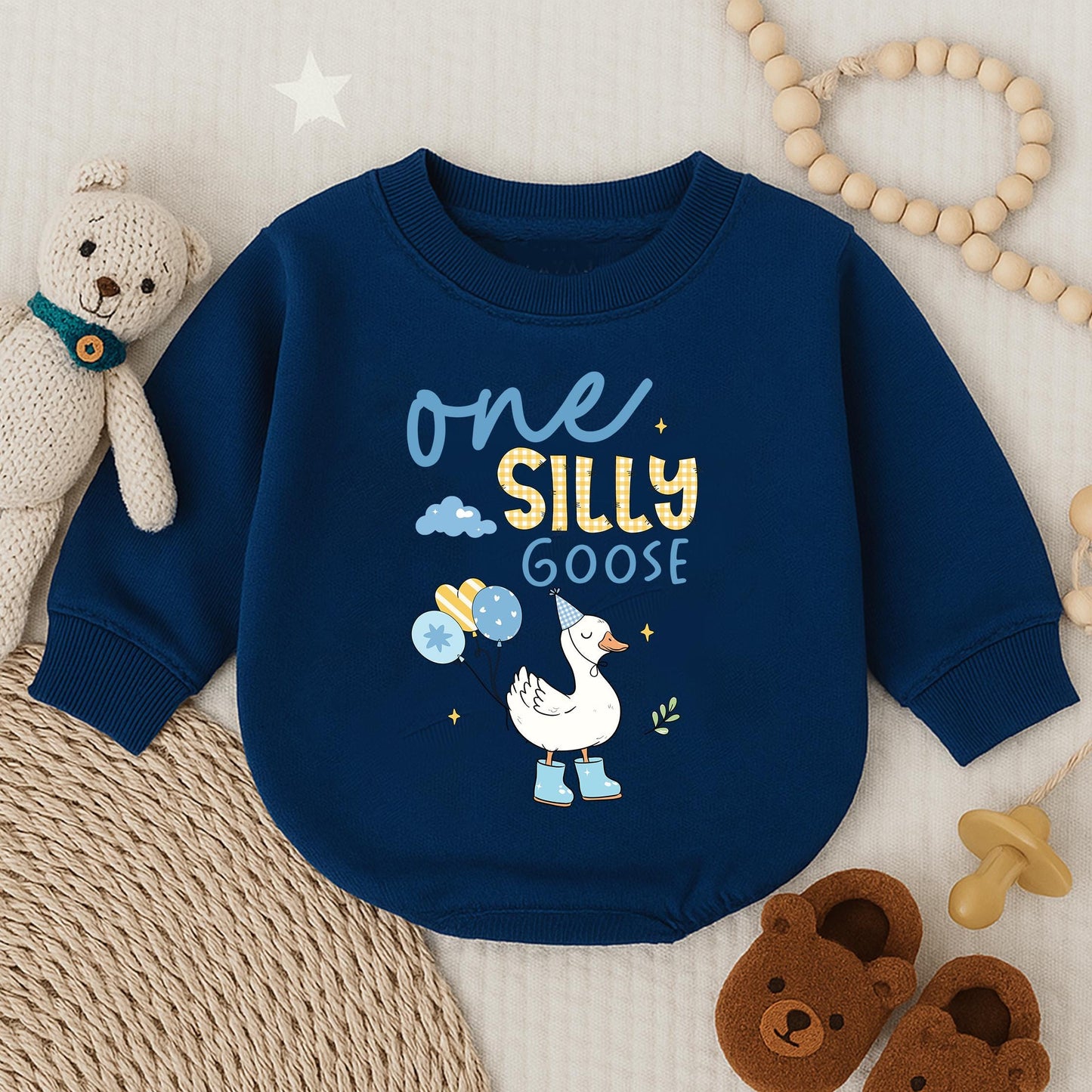 Personalized Silly Goose 1st Birthday Bubble Romper Boy Outfit Comfortable Baby Newborn Celebration Bodysuit Keepsake Gift Idea Cotton