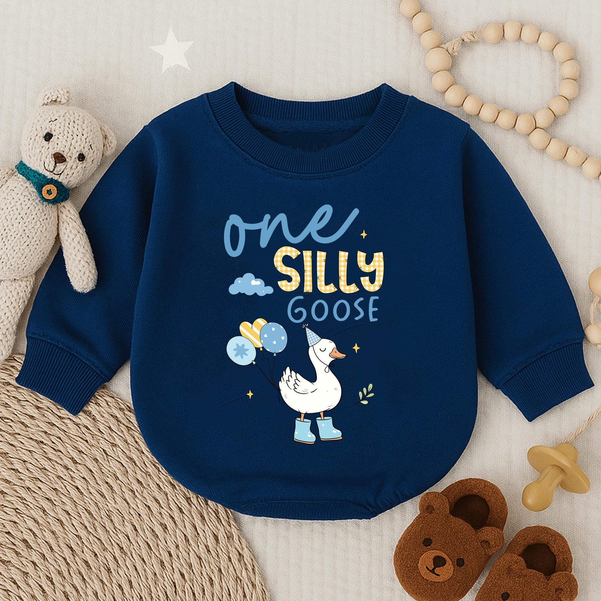 Personalized Silly Goose 1st Birthday Bubble Romper Boy Outfit Comfortable Baby Newborn Celebration Bodysuit Keepsake Gift Idea Cotton