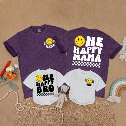 One Happy Dude First Birthday Matching Family Shirts with Happy Smiley Face Design for Baby Boy 1st Birthday Party Celebration Outfit