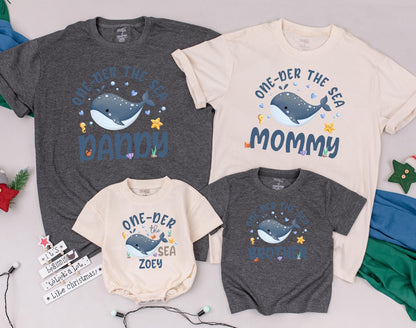 Matching Family Oneder The Sea Ocean Birthday Shirts Mermaid Baby Boy Romper Outfit Custom Name First Birthday Bodysuit Aquarium Sea Animals Theme