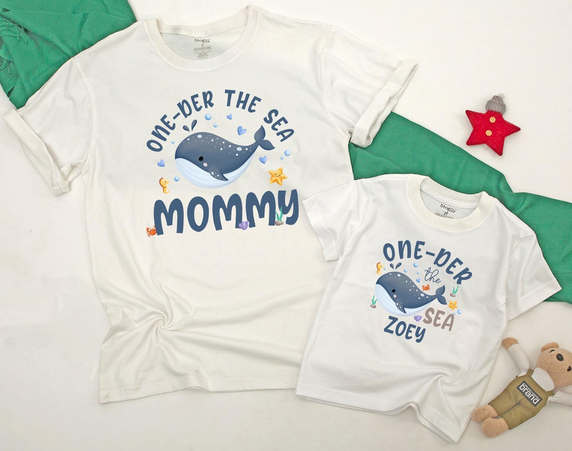 Matching Family Oneder The Sea Ocean Birthday Shirts Mermaid Baby Boy Romper Outfit Custom Name First Birthday Bodysuit Aquarium Sea Animals Theme