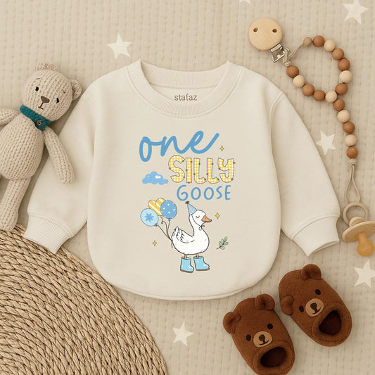 Personalized Silly Goose 1st Birthday Bubble Romper Boy Outfit Comfortable Baby Newborn Celebration Bodysuit Keepsake Gift Idea Cotton