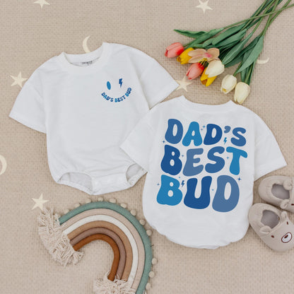 Daddy's Best Bud Baby Romper Cute Blue Lightning Bolt Smiley Face Gift for New Dad First Father's Day Announcement
