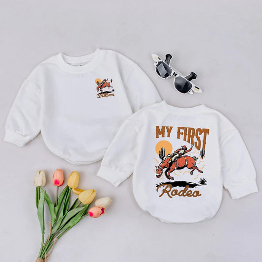 Personalized My First Rodeo Romper | Western Cowboy Baby Outfit Gift, Toddler Cowboy Cowgirl Rodeo Clothes, Rustic Baby Gift