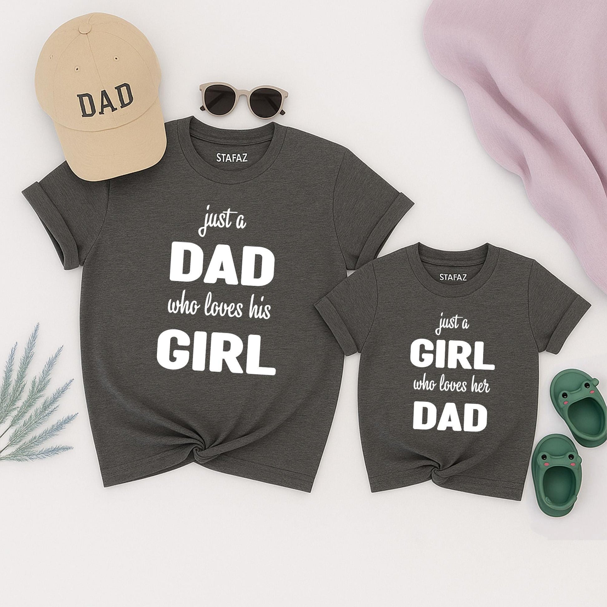 Just a Dad Who Loves His Girl Matching Shirt Set: Daddy and Me Father's Day Gift for Daughter, Cute Tee