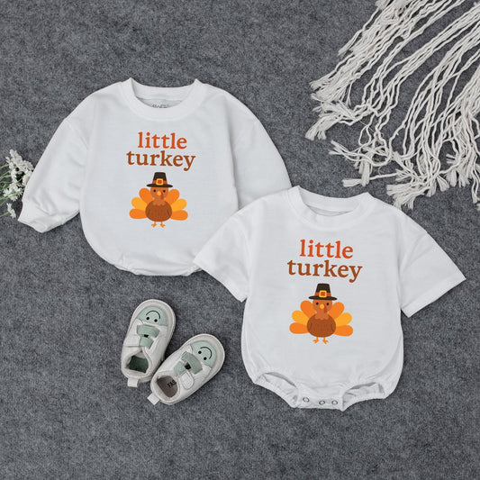 Little Turkey First Thanksgiving Romper Gift Set, Cute Pilgrim Turkey Outfit for Baby's First Fall Celebration, Coming Home Outfit,  Thankful  (138 chars)