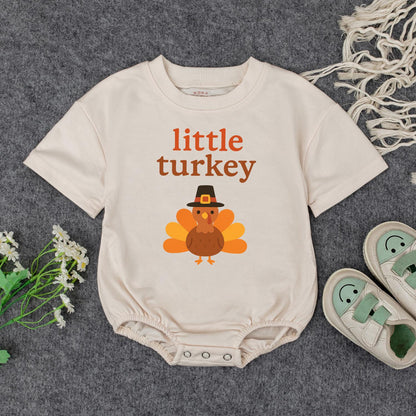Little Turkey First Thanksgiving Romper Gift Set, Cute Pilgrim Turkey Outfit for Baby's First Fall Celebration, Coming Home Outfit,  Thankful  (138 chars)