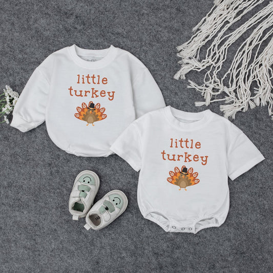 Little Turkey Thanksgiving Romper, Cute Cartoon Turkey Baby Outfit with Pilgrim Hat, First Thanksgiving Bodysuit, Thanksgiving Baby Shower Gift for Autumn Baby (139 chars)