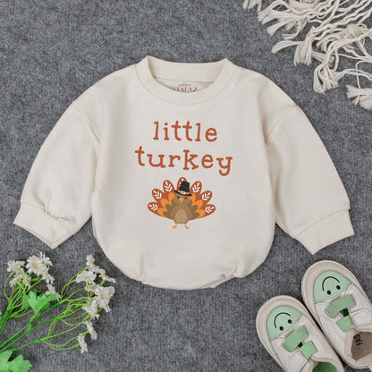 Little Turkey Thanksgiving Romper, Cute Cartoon Turkey Baby Outfit with Pilgrim Hat, First Thanksgiving Bodysuit, Thanksgiving Baby Shower Gift for Autumn Baby (139 chars)