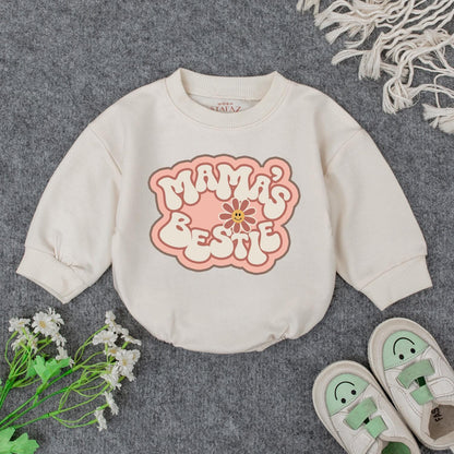 Mama's Bestie Romper, Retro Baby Bodysuit for Cool Moms! Playful Newborn Outfit, I Love Mom Gift, Vintage Little Girl Clothes, Big Sister Style 139 chars