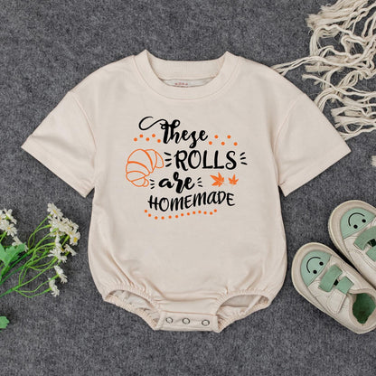 Homemade Rolls Fall Baby Outfit, Pumpkin Newborn Bubble Romper, Thanksgiving Bodysuit, Playful Autumn Kid Sweatshirt, Spooky Babe Clothes, Gift 139
