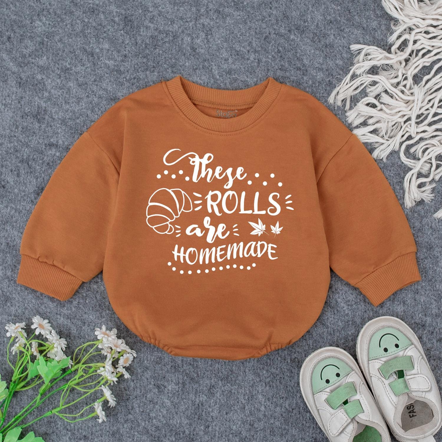 Homemade Rolls Fall Baby Outfit, Pumpkin Newborn Bubble Romper, Thanksgiving Bodysuit, Playful Autumn Kid Sweatshirt, Spooky Babe Clothes, Gift 139