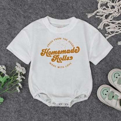Fresh Homemade Rolls Baby Romper Retro Fall Toddler Sweater Thanksgiving Outfit Funny Food Pun Infant Clothes Made with Love Gift White Nostalgic Design (136)