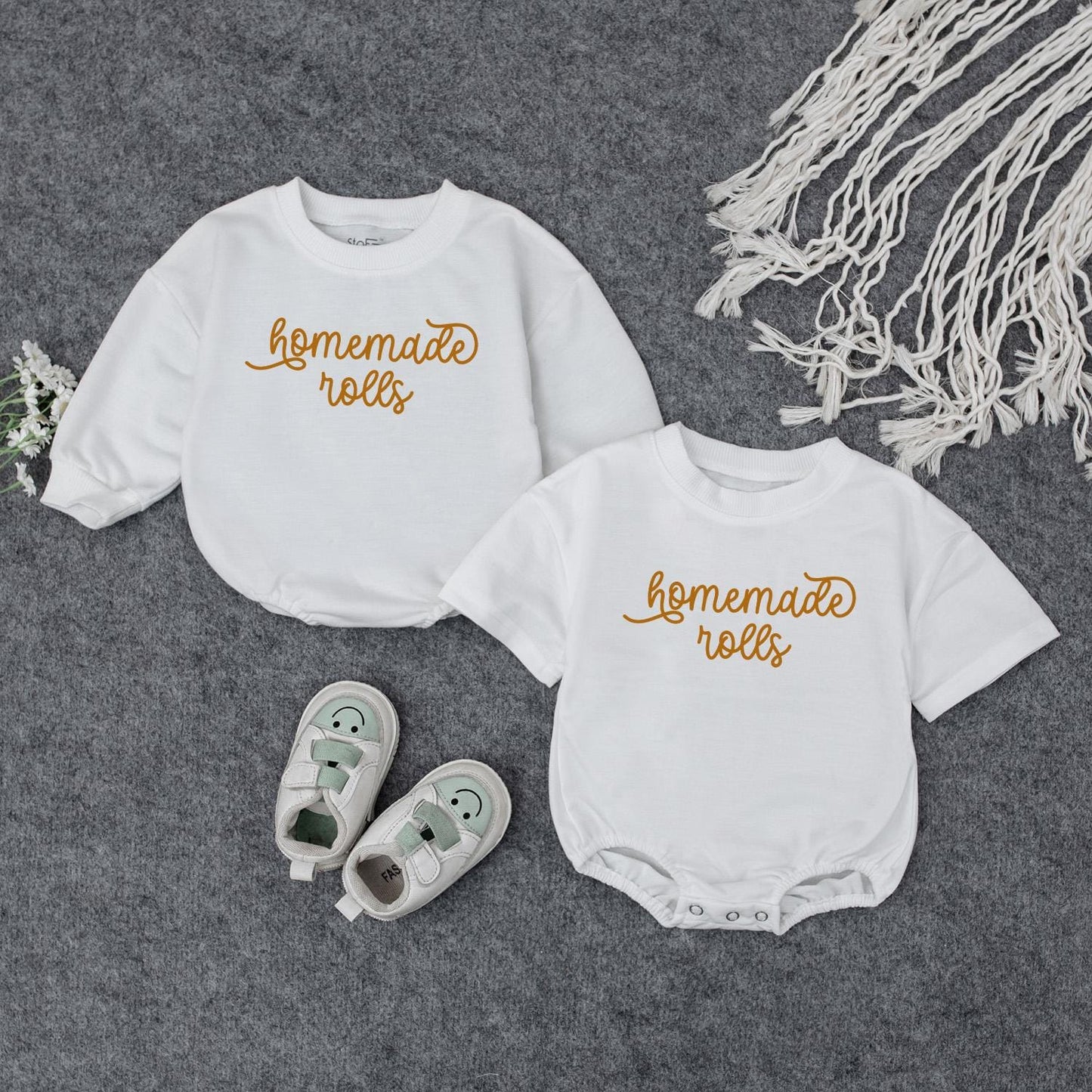 Homemade Rolls Retro Baby Romper Funny Thanksgiving Food Pun Bodysuit Autumn Fall Toddler Clothes Baby Shower Gift