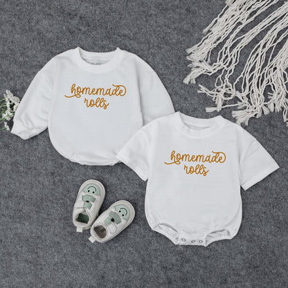 Homemade Rolls Retro Baby Romper Funny Thanksgiving Food Pun Bodysuit Autumn Fall Toddler Clothes Baby Shower Gift