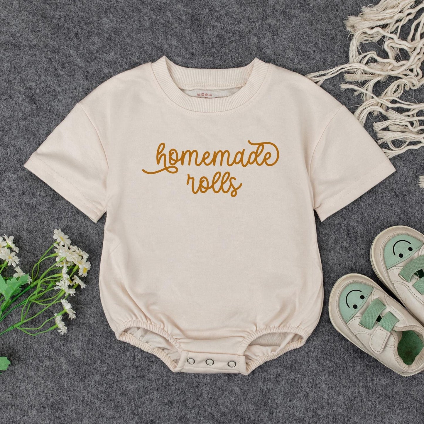 Homemade Rolls Retro Baby Romper Funny Thanksgiving Food Pun Bodysuit Autumn Fall Toddler Clothes Baby Shower Gift
