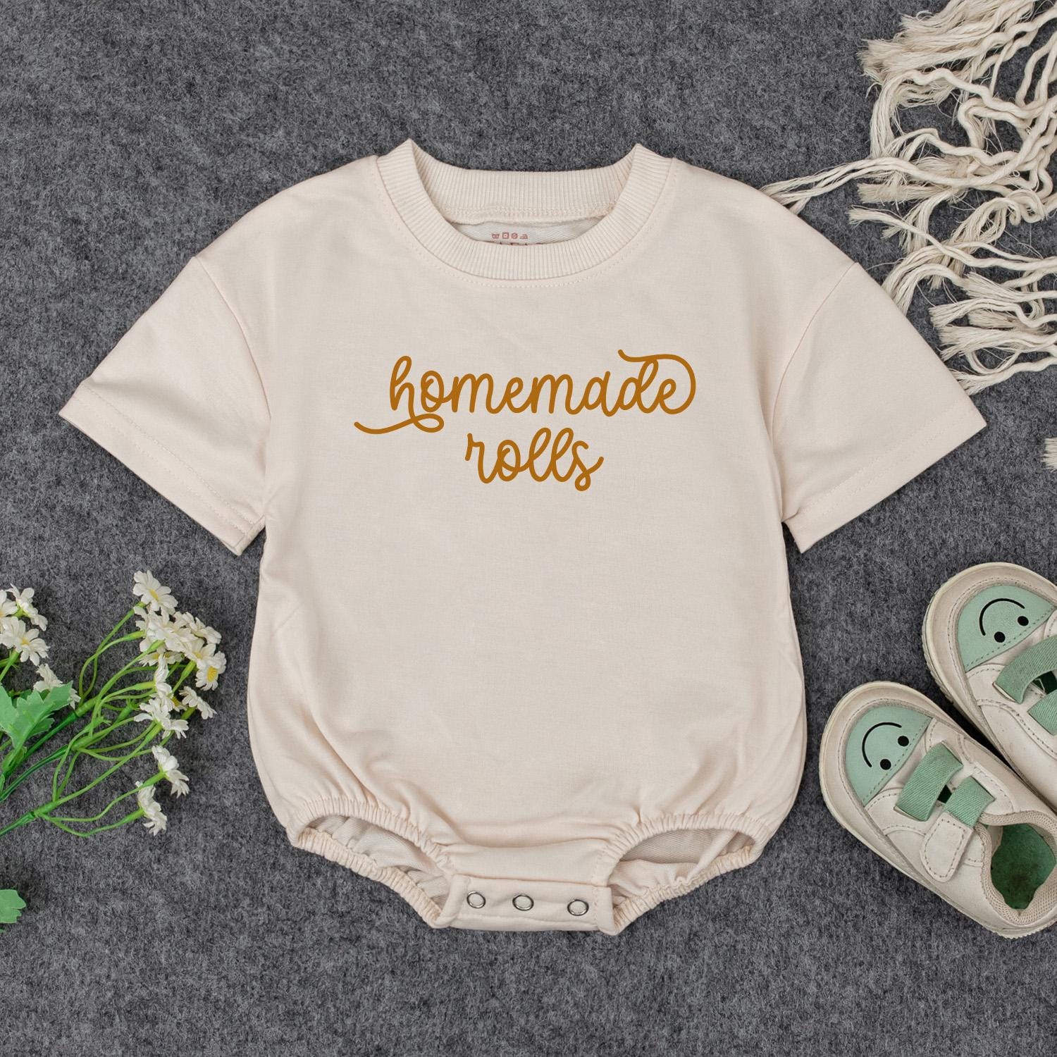 Homemade Rolls Retro Baby Romper Funny Thanksgiving Food Pun Bodysuit Autumn Fall Toddler Clothes Baby Shower Gift