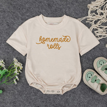 Homemade Rolls Retro Baby Romper Funny Thanksgiving Food Pun Bodysuit Autumn Fall Toddler Clothes Baby Shower Gift