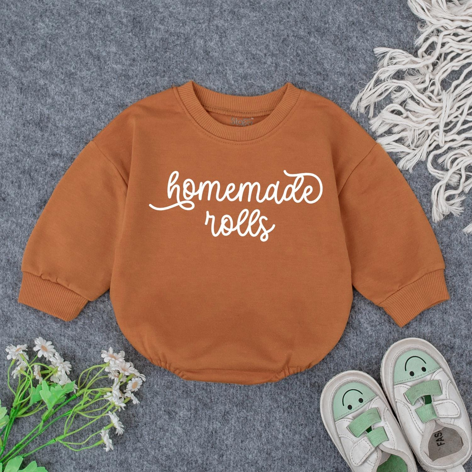 Homemade Rolls Retro Baby Romper Funny Thanksgiving Food Pun Bodysuit Autumn Fall Toddler Clothes Baby Shower Gift