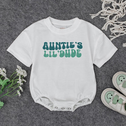 Auntie's Lil' Dude Baby Bodysuit - Retro Blue & Green Design, Soft Cotton, Baby Gift from Auntie, New Aunt Announcement, Baby Shower Gift