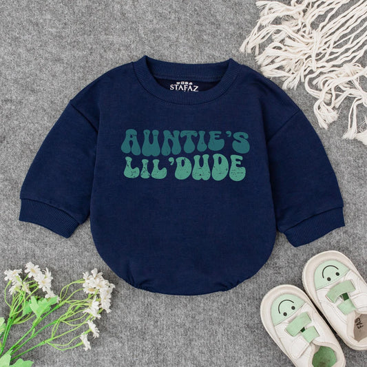 Auntie's Lil' Dude Baby Bodysuit - Retro Blue & Green Design, Soft Cotton, Baby Gift from Auntie, New Aunt Announcement, Baby Shower Gift