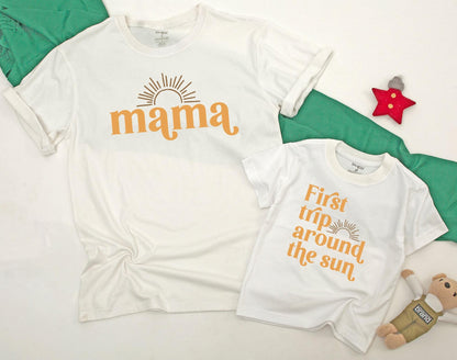 Sunshine First Birthday Trip Around The Sun Shirt Matching Family Outfits Groovy Vibes Baby Bodysuit Mommy and Me