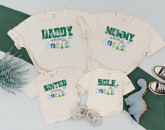 Hole in One 1st Birthday Golf Shirt, Matching Family Outfits, Baby Boy Bodysuit, Custom Toddler Golfing Party Shirts