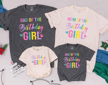 Vibrant Colorful Birthday Girl Family Matching Shirts Mom Dad Kids Fun Celebration Party Outfit Soft Comfortable Cotton Tee Gift Idea