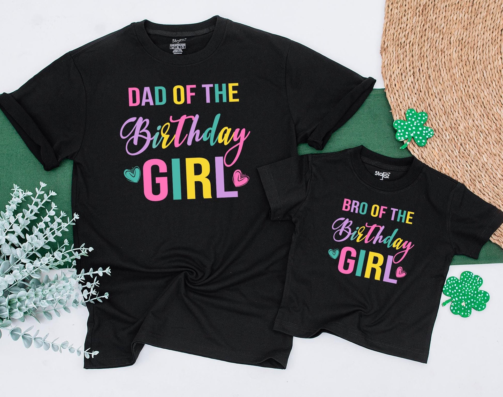 Vibrant Colorful Birthday Girl Family Matching Shirts Mom Dad Kids Fun Celebration Party Outfit Soft Comfortable Cotton Tee Gift Idea