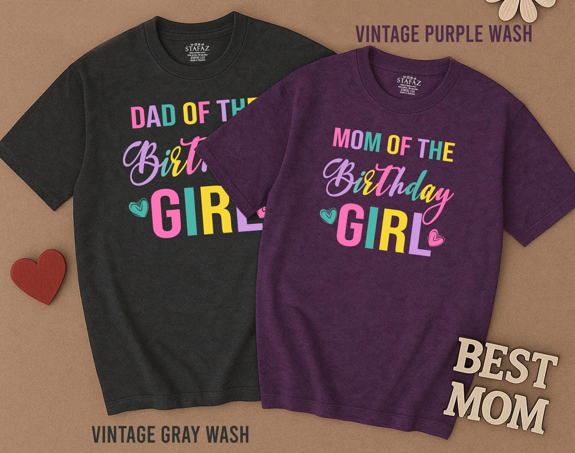 Vibrant Colorful Birthday Girl Family Matching Shirts Mom Dad Kids Fun Celebration Party Outfit Soft Comfortable Cotton Tee Gift Idea