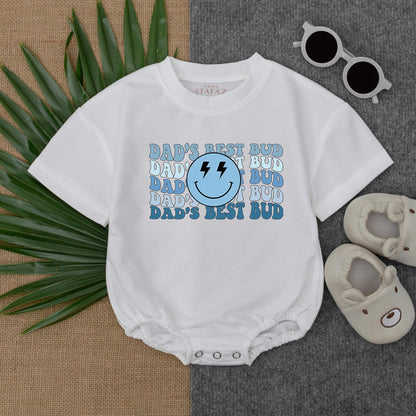 Dad’s Best Bud Smiley Face Romper Baby Boy Father’s Day Outfit Cute Bodysuit Happy Face Cotton Gift for Dad First Father’s Day