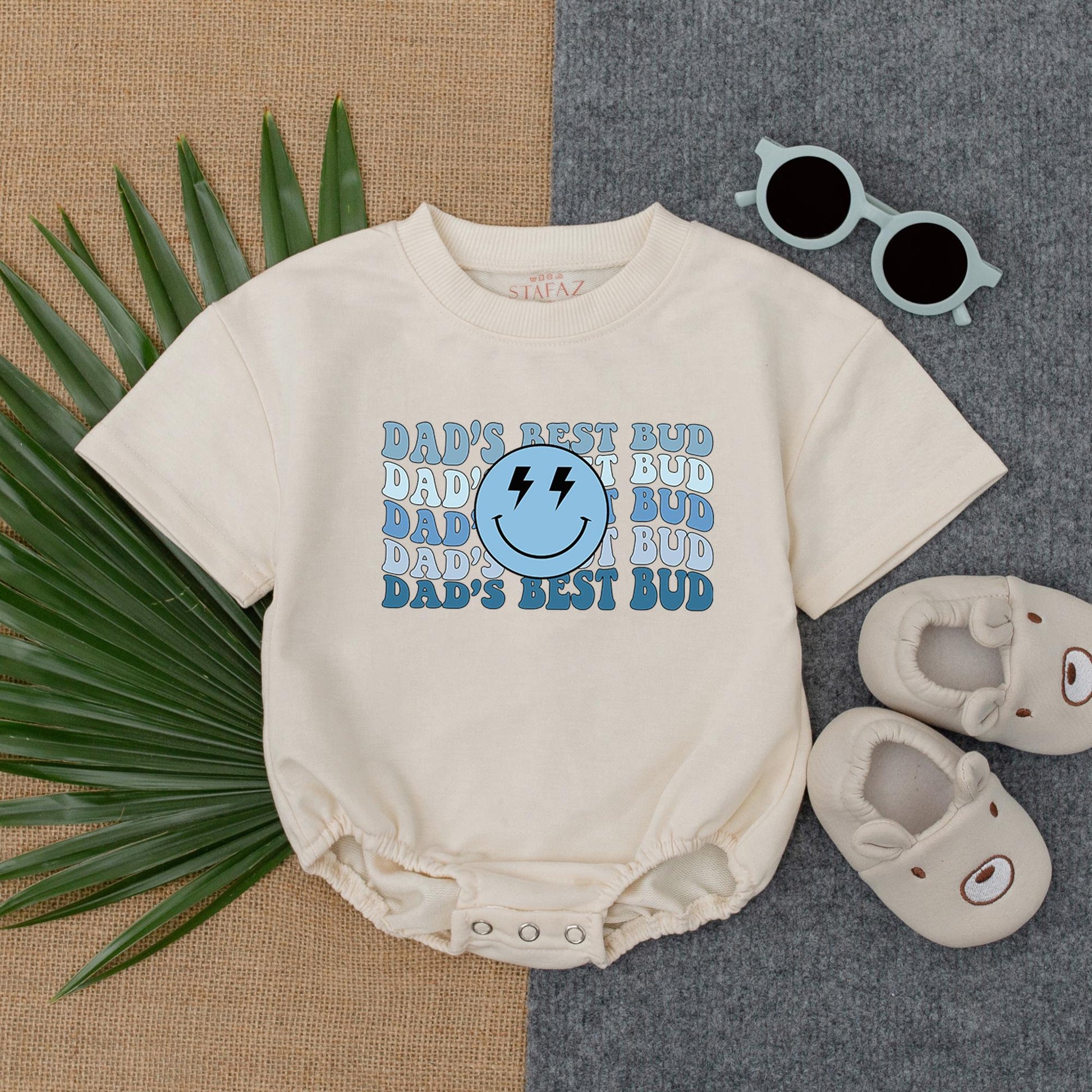 Dad’s Best Bud Smiley Face Romper Baby Boy Father’s Day Outfit Cute Bodysuit Happy Face Cotton Gift for Dad First Father’s Day