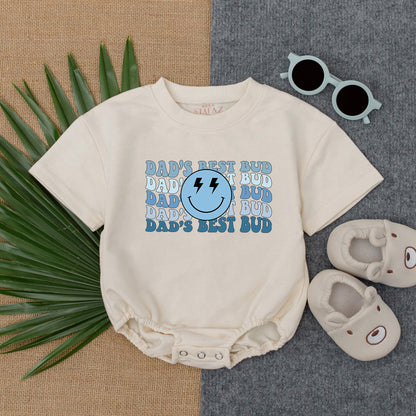 Dad’s Best Bud Smiley Face Romper Baby Boy Father’s Day Outfit Cute Bodysuit Happy Face Cotton Gift for Dad First Father’s Day