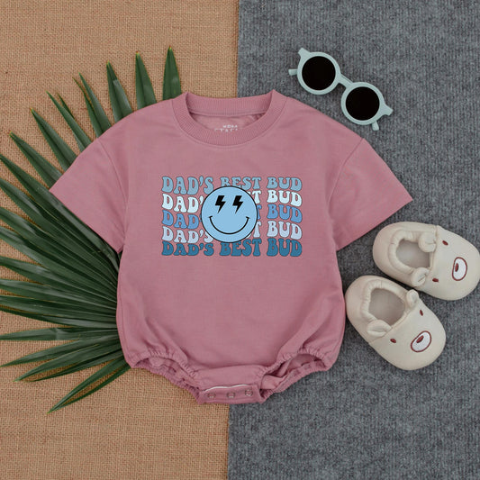 Dad’s Best Bud Smiley Face Romper Baby Boy Father’s Day Outfit Cute Bodysuit Happy Face Cotton Gift for Dad First Father’s Day