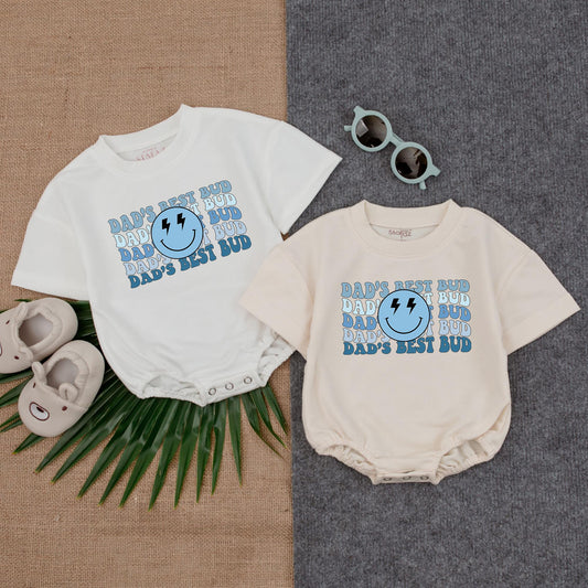 Dad’s Best Bud Smiley Face Romper Baby Boy Father’s Day Outfit Cute Bodysuit Happy Face Cotton Gift for Dad First Father’s Day