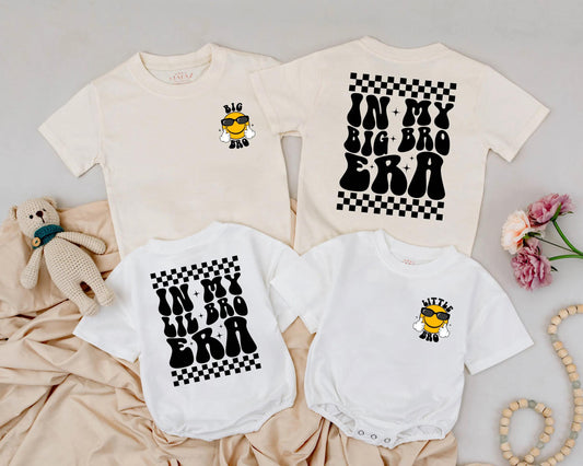Matching Big Bro & Lil Bro Era Shirts Retro Checkerboard Yellow Smiley Sunglasses Brother Announcement Cool Brother Birthday Sibling Gift Idea
