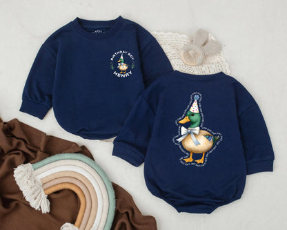 Mallard Duck 1st Birthday Baby Romper Personalized Outfit for Boy or Girl - Cute Duck Bubble Romper, Farm Animal Baby Shower Gift