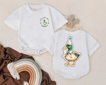 Mallard Duck 1st Birthday Baby Romper Personalized Outfit for Boy or Girl - Cute Duck Bubble Romper, Farm Animal Baby Shower Gift