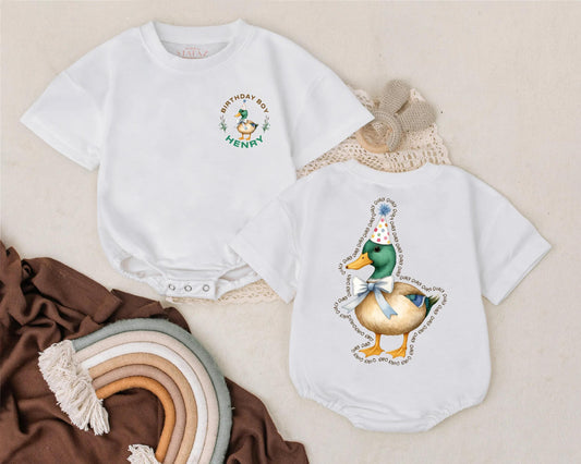 Mallard Duck 1st Birthday Baby Romper Personalized Outfit for Boy or Girl - Cute Duck Bubble Romper, Farm Animal Baby Shower Gift